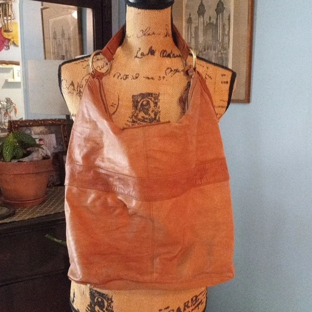 Topshop Brown Leather Hobo Shoulder Bag Slouchy Boho Tote Purse